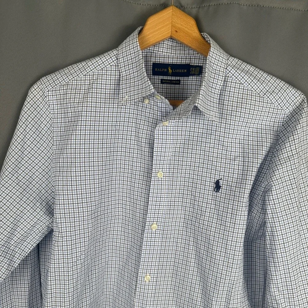 Ralph Lauren Natural Stretch Button Down Shirt Blue White Check XL Boys/Mens XS